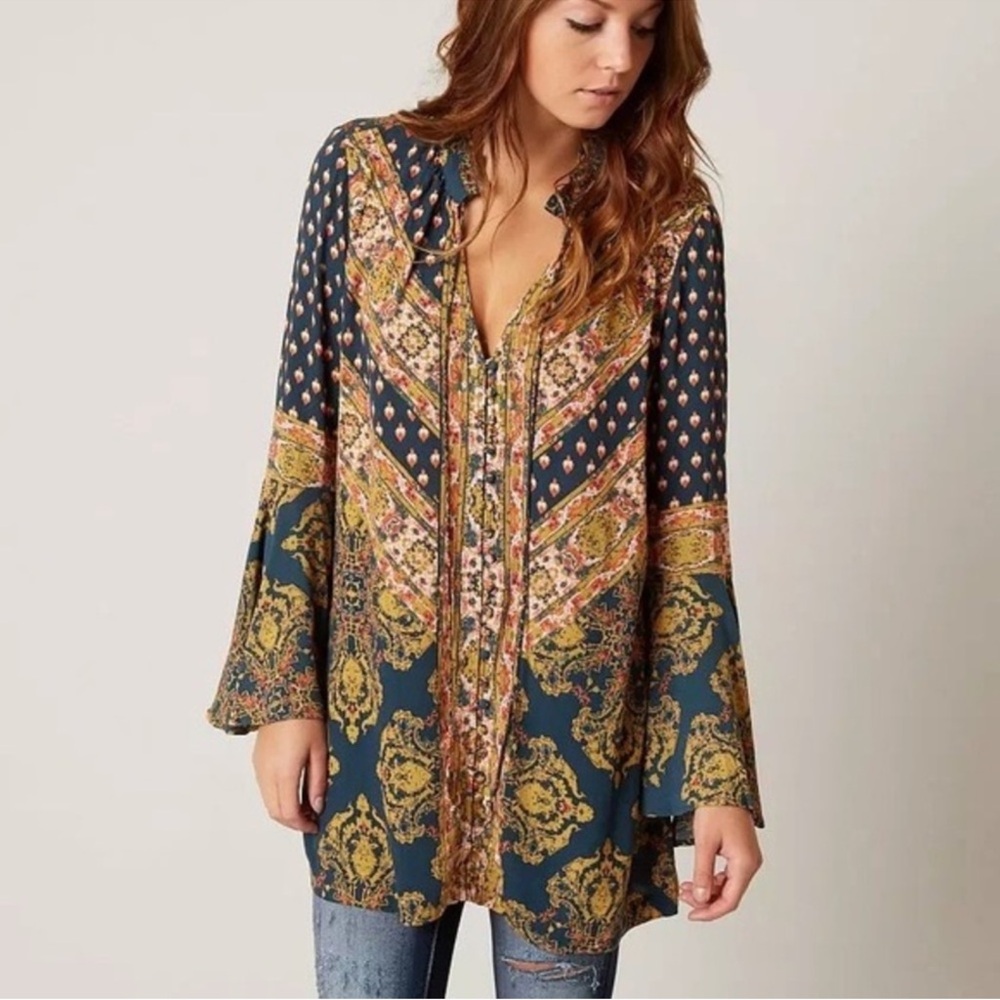 Free People Magic Mystery Tunic - Bohemian Floral Print Women's Top - Multicolor